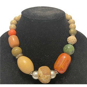 Vintage Signed Cadoro Chunky Bakelite Necklace Wood Bead 18” 70s Boho